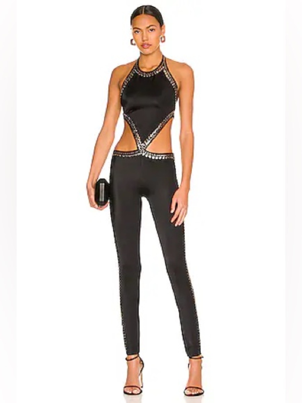 Norma Kamali Gunmetal Stud Chuck Catsuit in Black